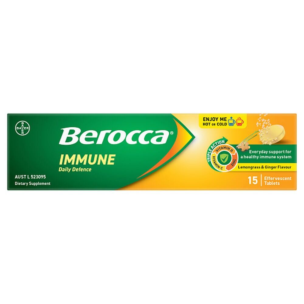 Berocca Immune Daily Defence Lemongrass & Ginger Effervescent Tablets
