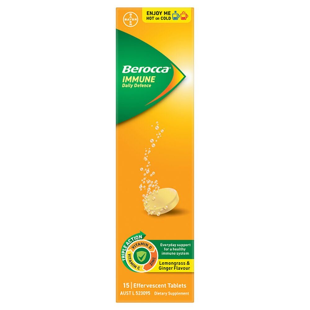 Berocca Immune Daily Defence Lemongrass & Ginger Effervescent Tablets