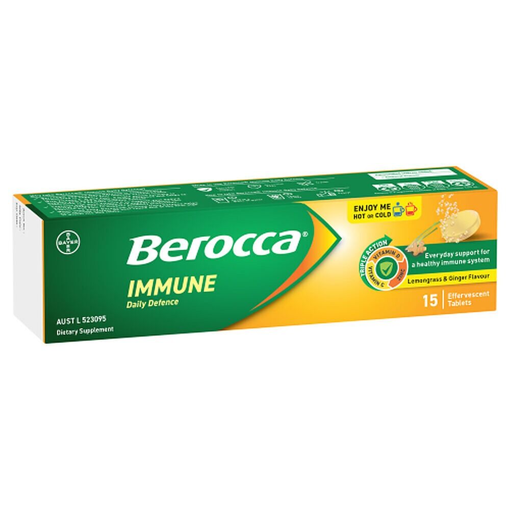 Berocca Immune Daily Defence Lemongrass & Ginger Effervescent Tablets