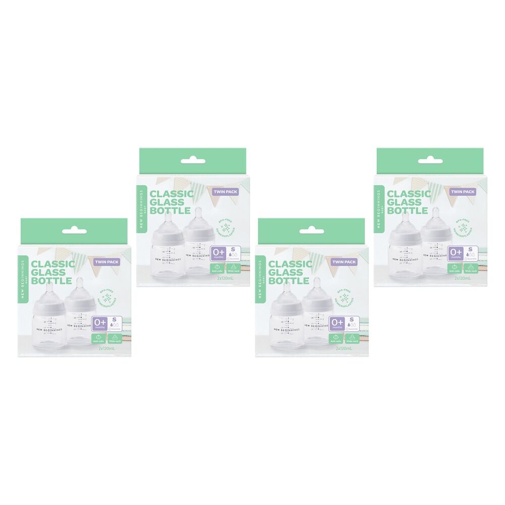 New Beginnings Classic Glass Bottle 120mL Twin Pack Bundle of 4