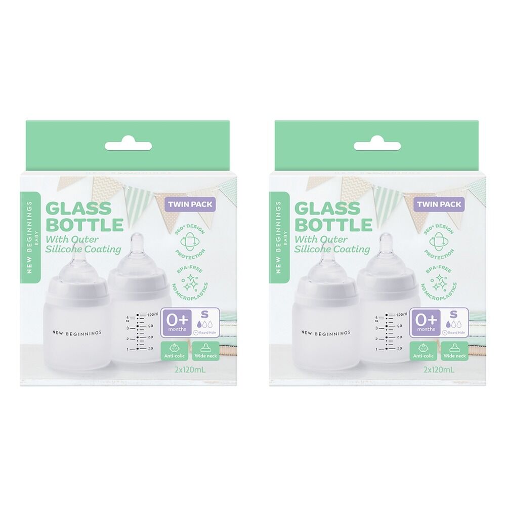 New Beginnings Glass Bottle with Outer Silicone 120mL Twin Pack Bundle of 2