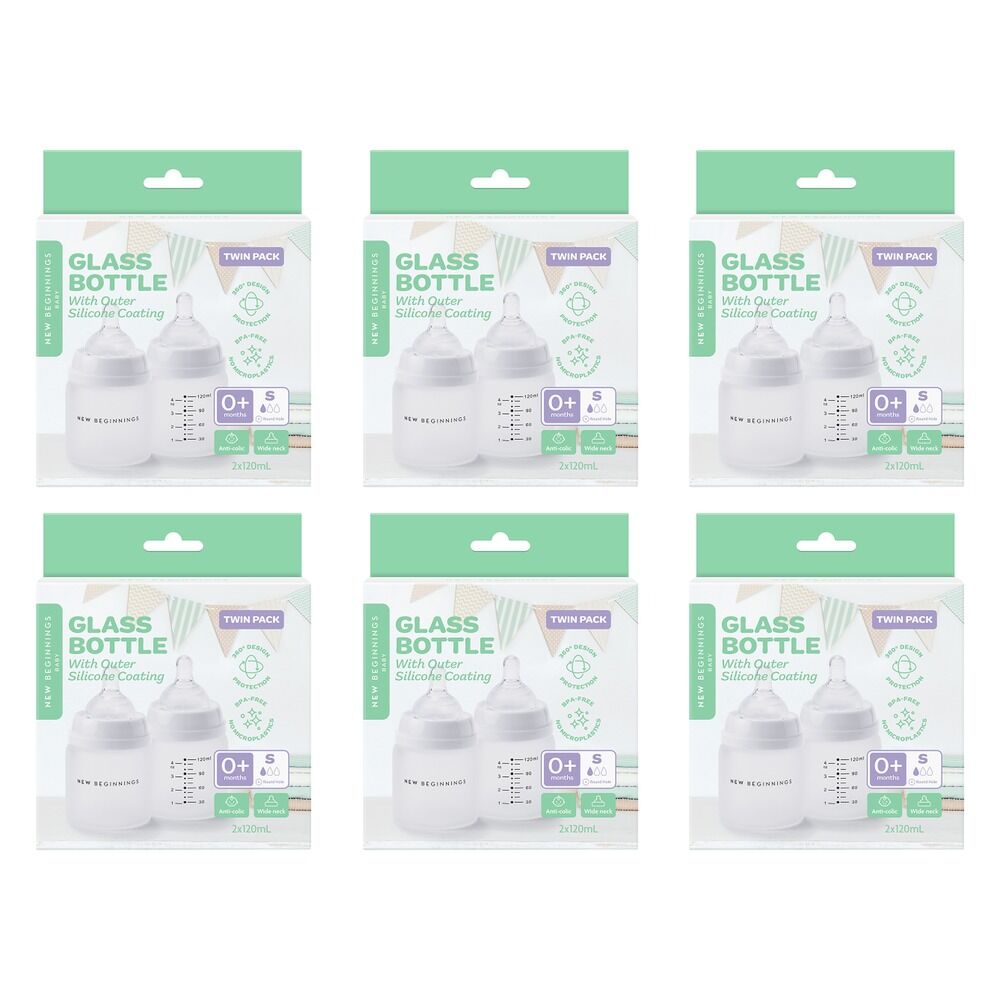 New Beginnings Glass Bottle with Outer Silicone 120mL Twin Pack Bundle of 6