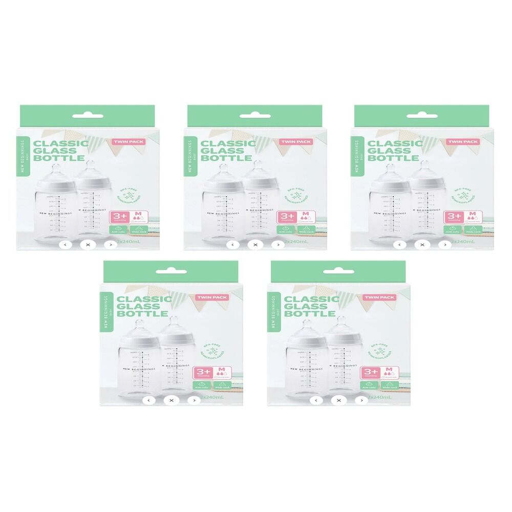 New Beginnings Classic Glass Bottle 2 x 240mL Pack of 5