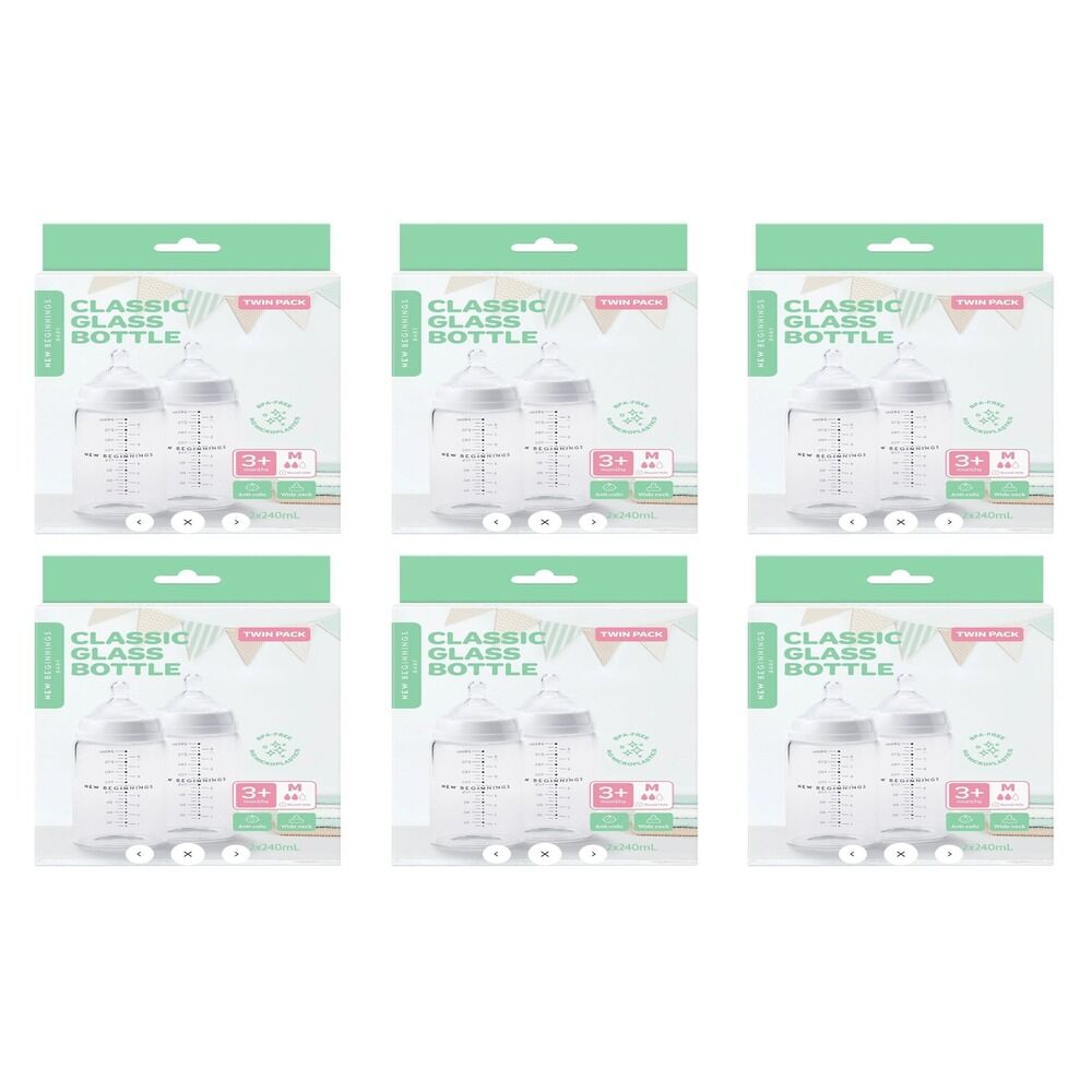 New Beginnings Classic Glass Bottle 2 x 240mL Pack of 6