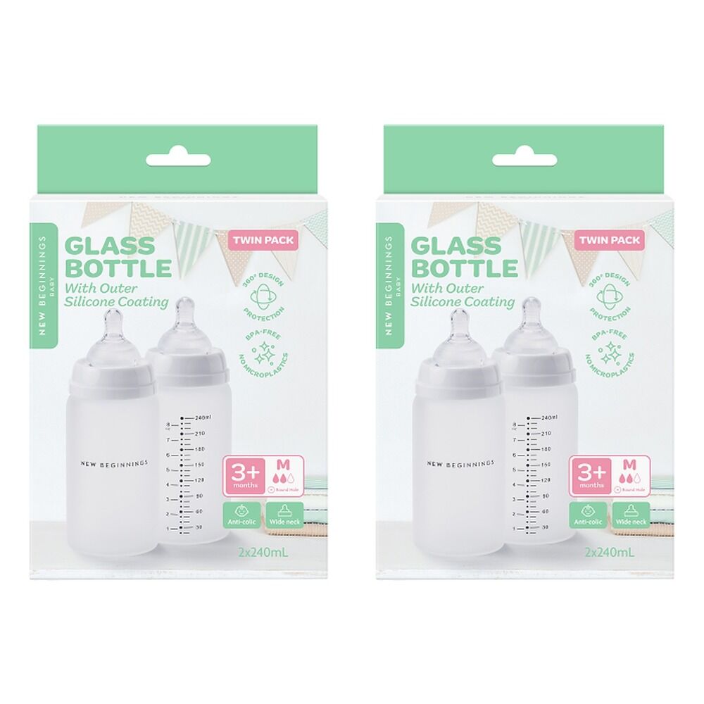 New Beginnings Glass Bottle with Outer Silicone 240mL Twin Pack Bundle of 2