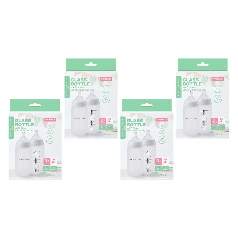 New Beginnings Glass Bottle with Outer Silicone 240mL Twin Pack Bundle of 4