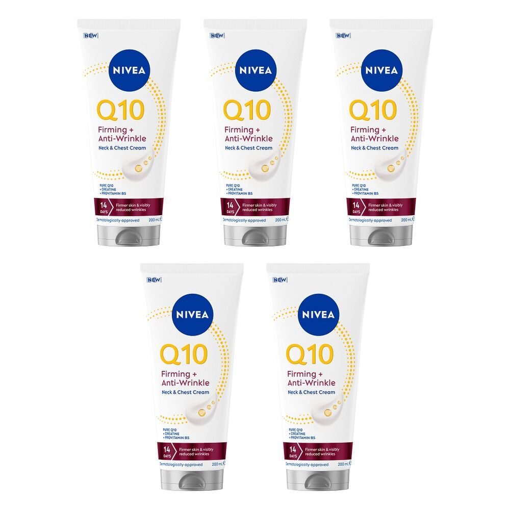 NIVEA Q10 Firming + Anti-Wrinkle Neck & Chest Cream 200mL Pack of 5
