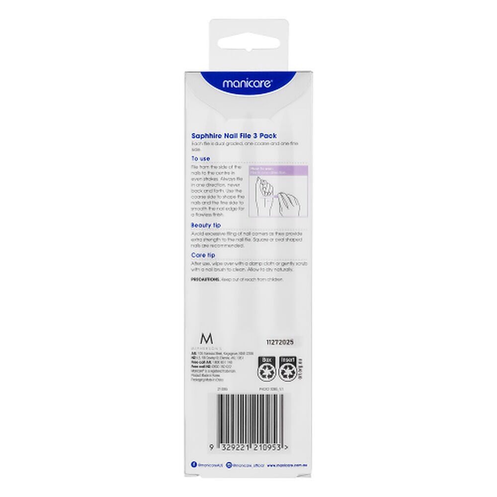 Manicare Sapphire Nail File 3 Pack x 6