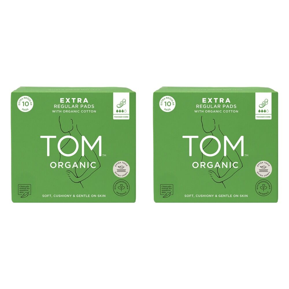 TOM Organic Regular Extra Thick Pads 10 Pack x 4 Bundle of 2