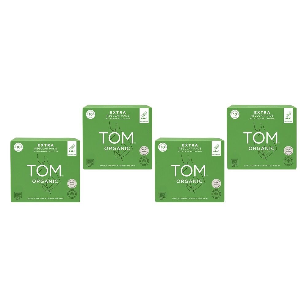TOM Organic Regular Extra Thick Pads 10 Pack x 4 Bundle of 4