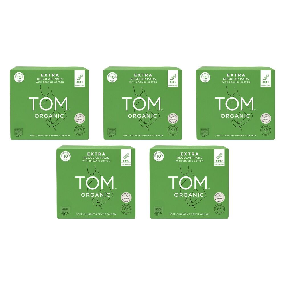 TOM Organic Regular Extra Thick Pads 10 Pack x 4 Bundle of 5