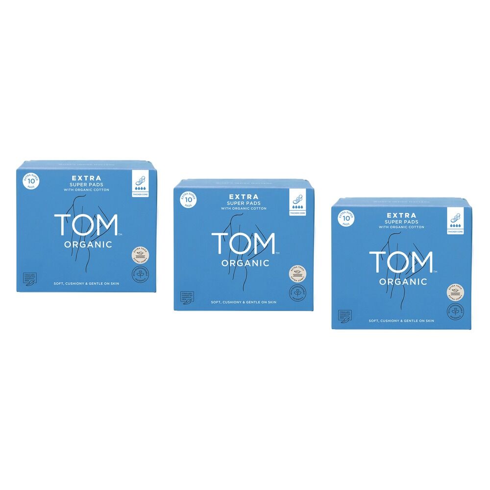 TOM Organic Extra Thick Super Pads 10 Pack x 4 Bundle of 3