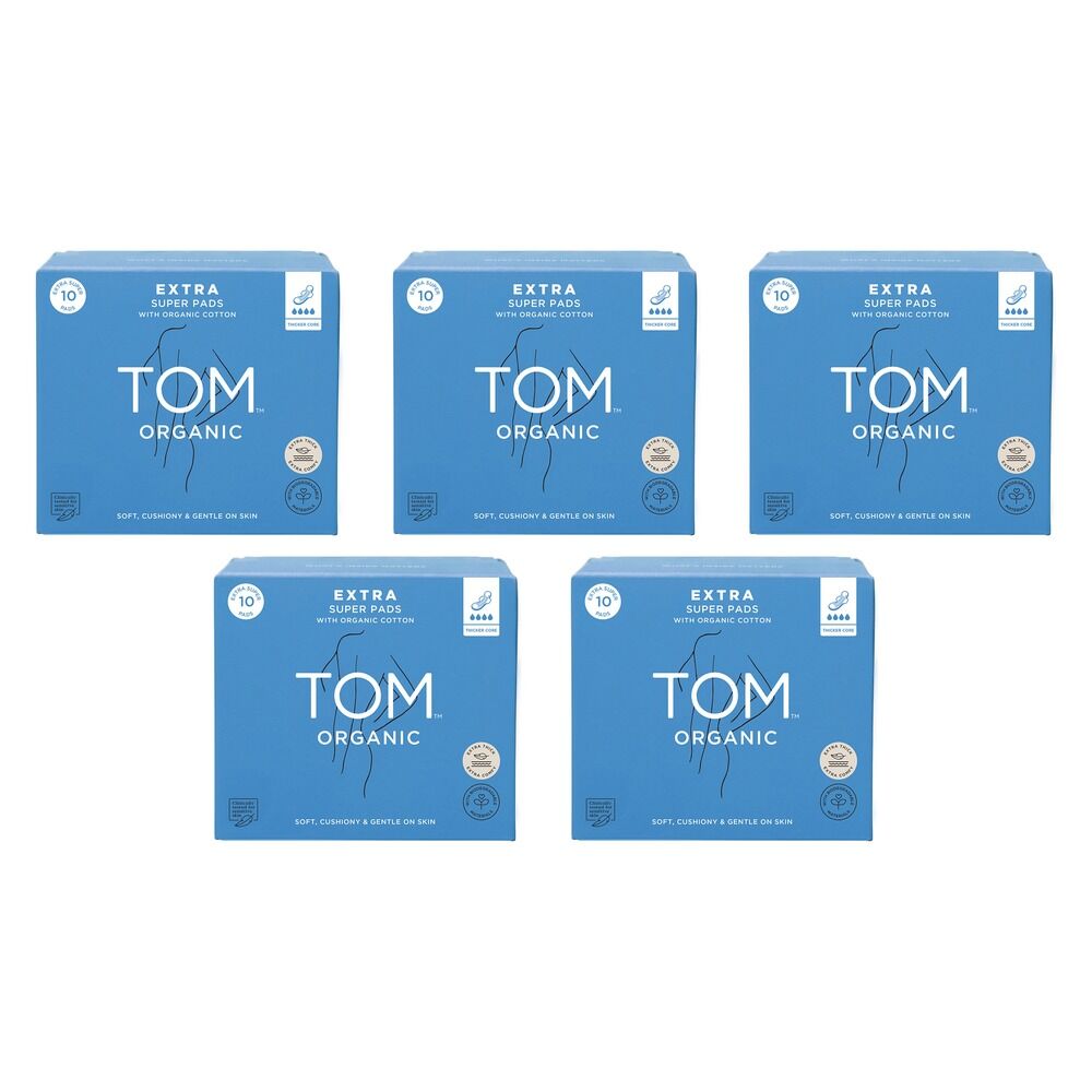 TOM Organic Extra Thick Super Pads 10 Pack x 4 Bundle of 5