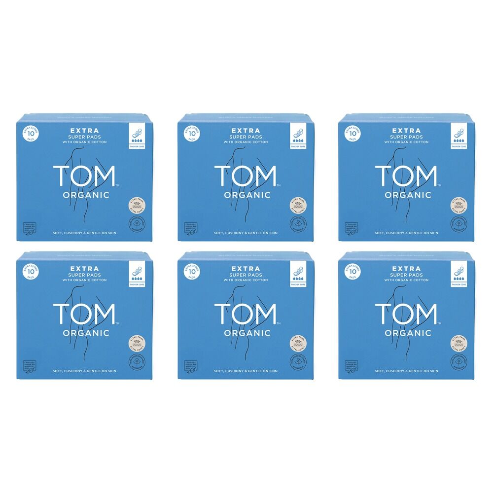 TOM Organic Extra Thick Super Pads 10 Pack x 4 Bundle of 6