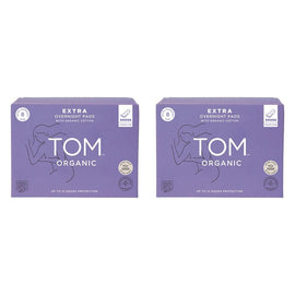 TOM Organic Extra Thick Overnight Pads 8 Pack x 4 Bundle of 2
