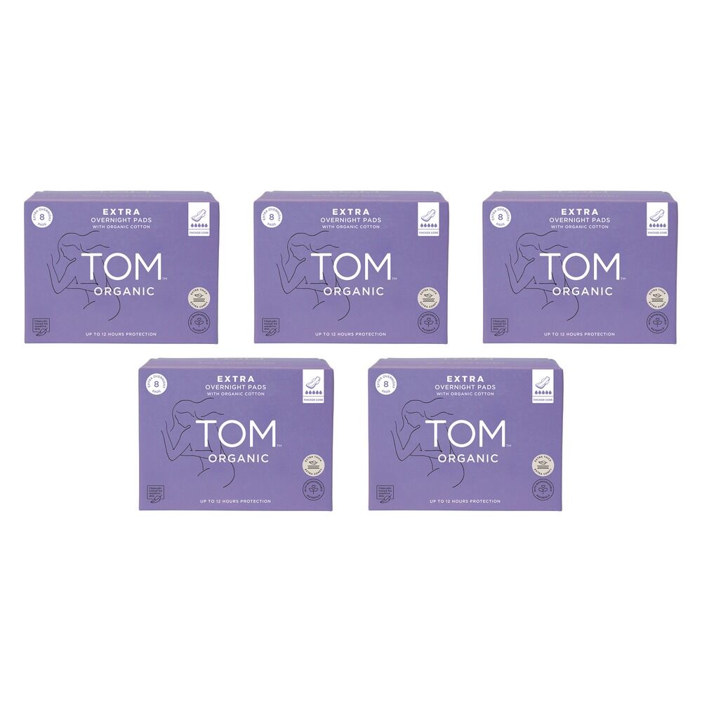 TOM Organic Extra Thick Overnight Pads 8 Pack x 4 Bundle of 5