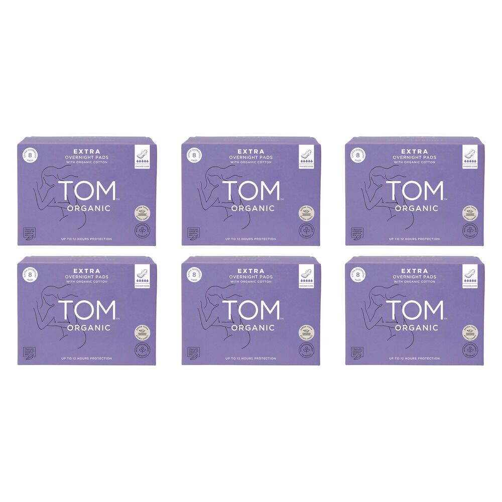 TOM Organic Extra Thick Overnight Pads 8 Pack x 4 Bundle of 6