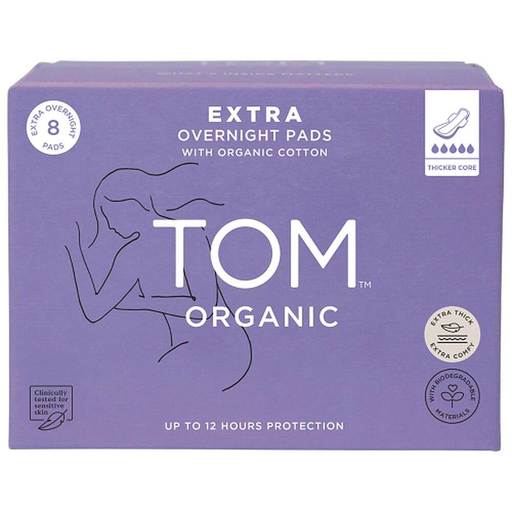 TOM Organic Extra Thick Overnight Pads 8 Pack x 4