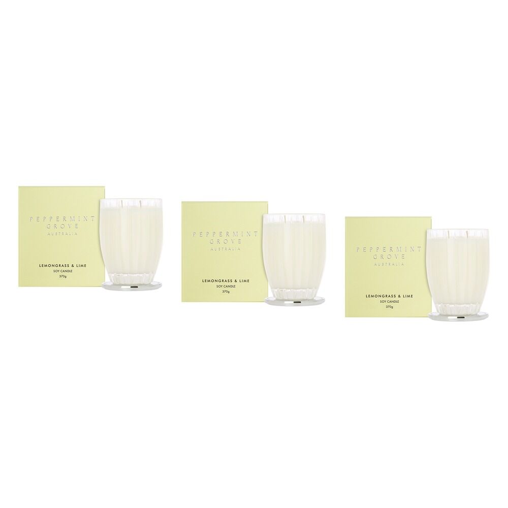 Peppermint Grove Lemongrass & Lime Scented Soy Candle 370g Pack of 3