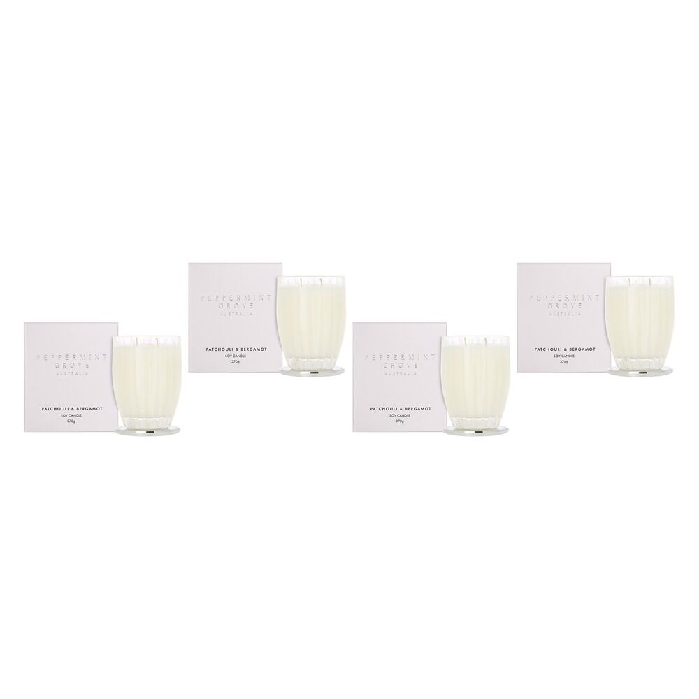 Peppermint Grove Patchouli & Bergamot Scented Soy Candle 370g Pack of 4
