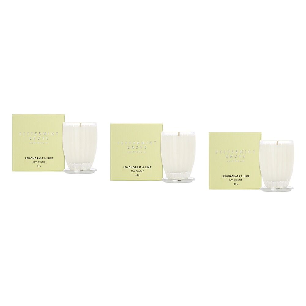 Peppermint Grove Lemongrass & Lime Scented Soy Candle 60g Pack of 3