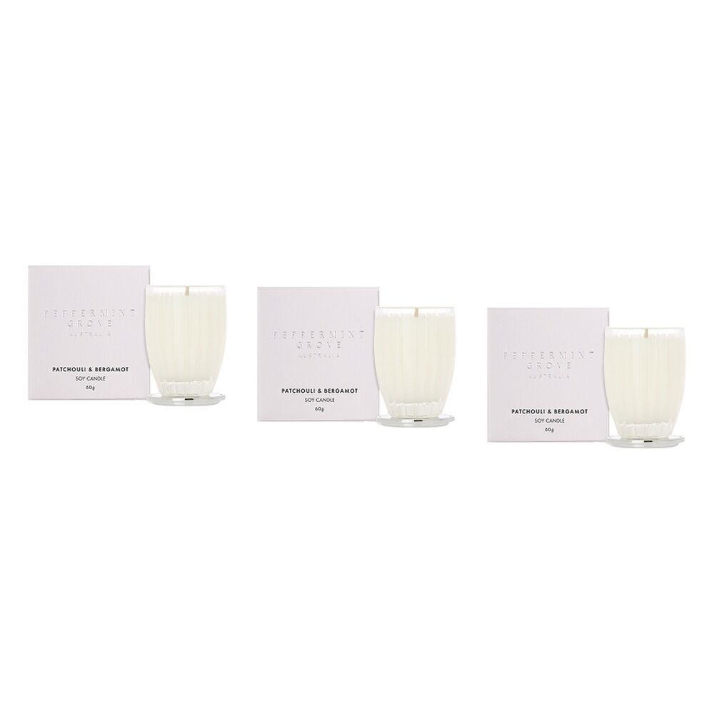 Peppermint Grove Patchouli & Bergamot Scented Soy Candle 60g Pack of 3
