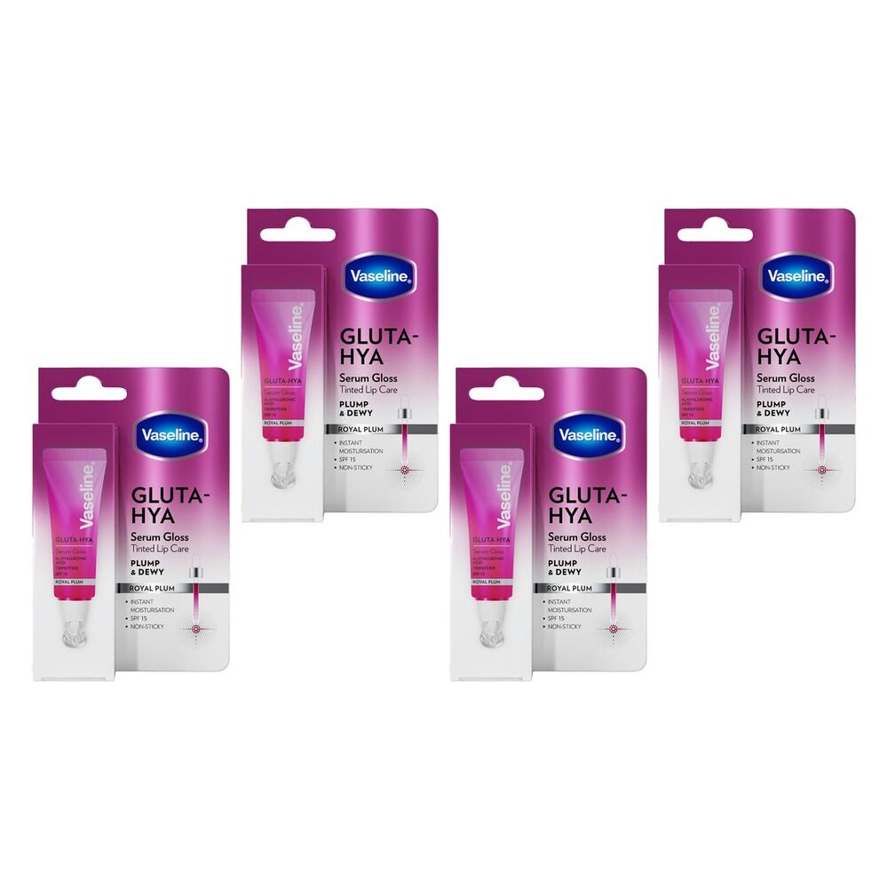 Vaseline Gluta-Hya Serum Gloss Royal Plum SPF 15 10mL x 8 Bundle of 4