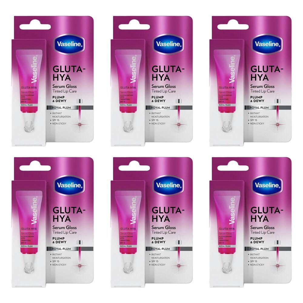 Vaseline Gluta-Hya Serum Gloss Royal Plum SPF 15 10mL x 8 Bundle of 6