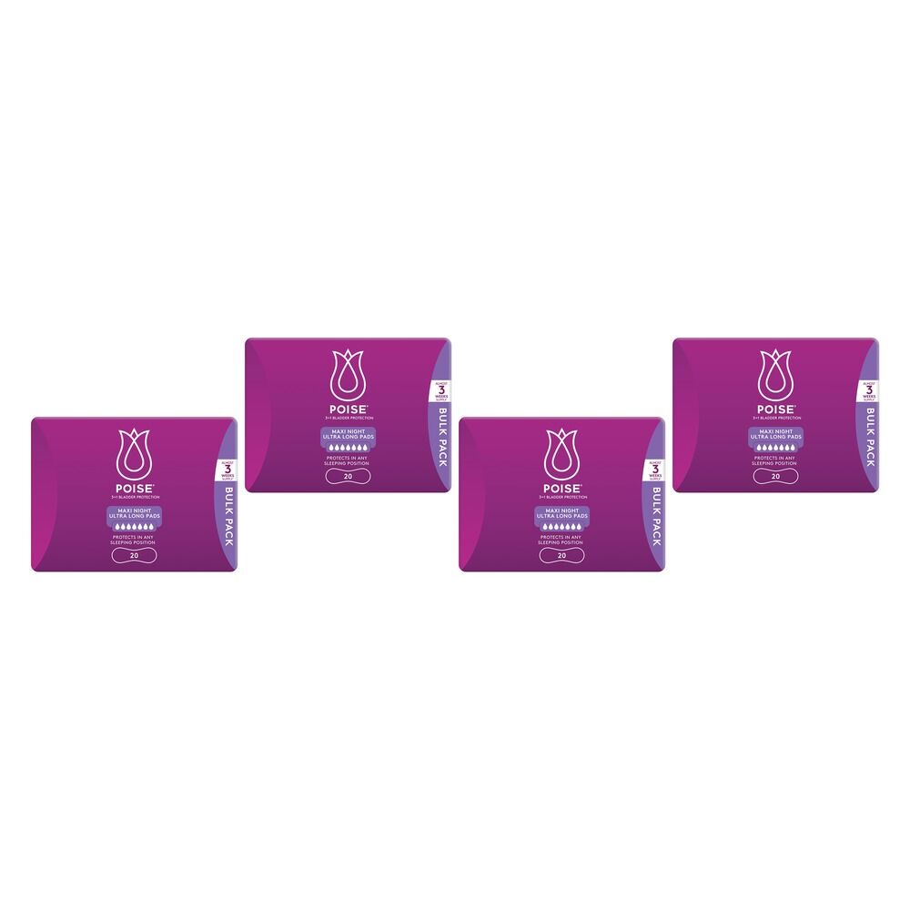 Poise Maxi Night Ultra Long Pads 20 Pads x 2 Bundle of 4