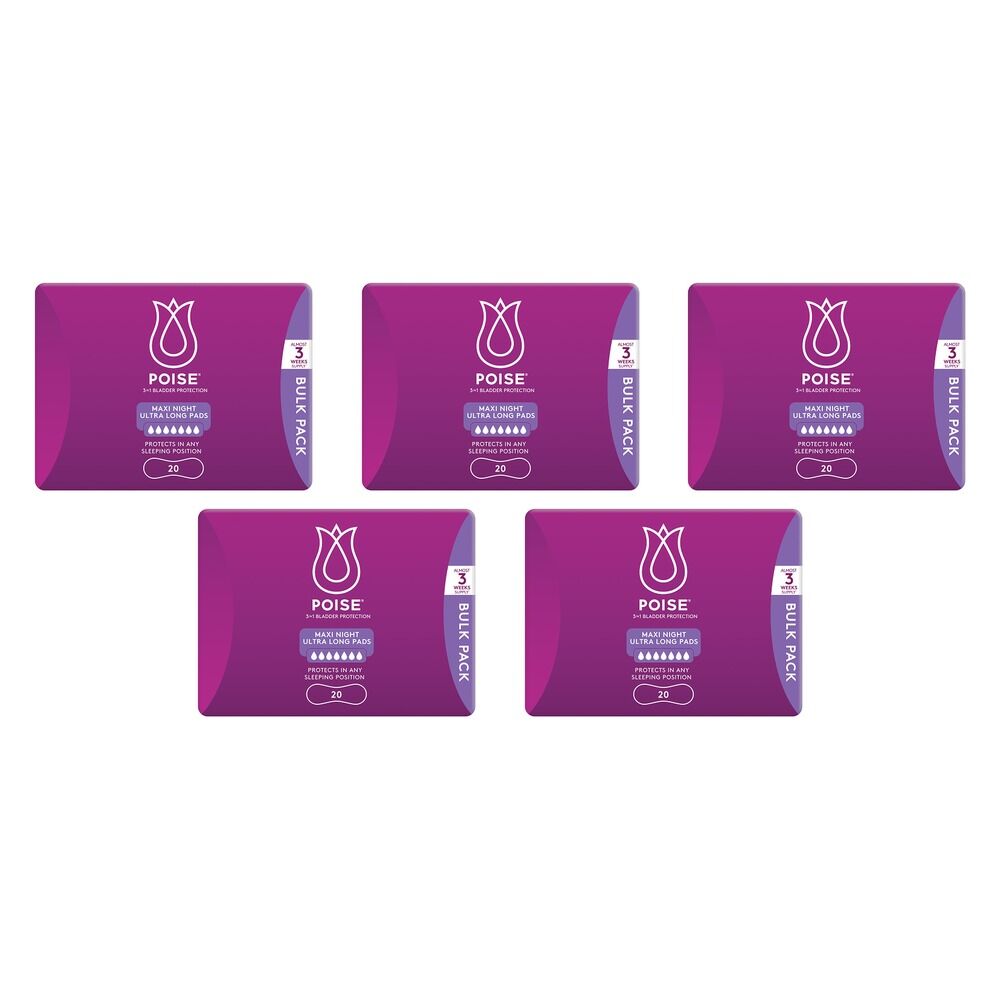 Poise Maxi Night Ultra Long Pads 20 Pads x 2 Bundle of 5