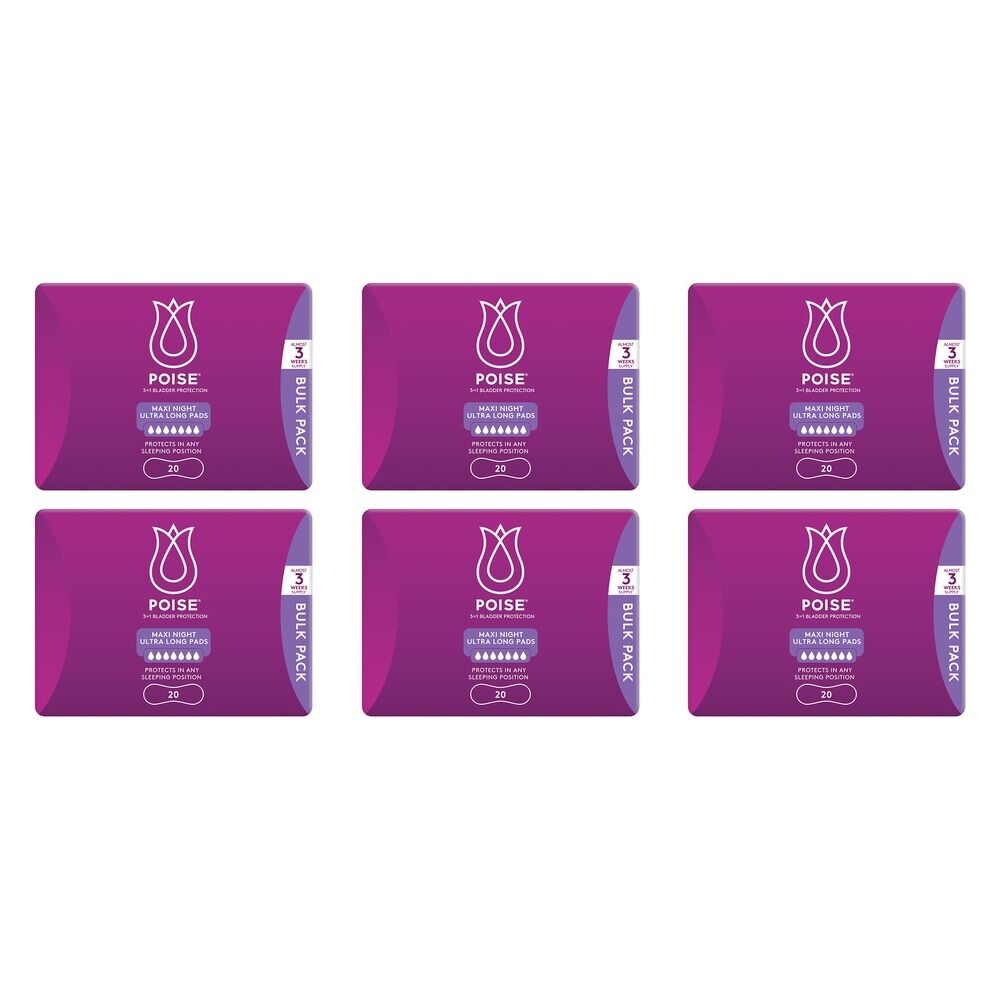 Poise Maxi Night Ultra Long Pads 20 Pads x 2 Bundle of 6