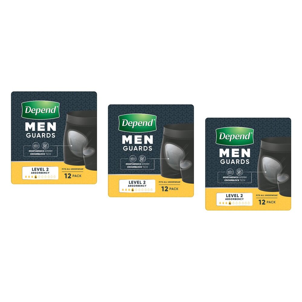 Depend Guard Level 2 Men 12 Pack x 2 Bundle of 3