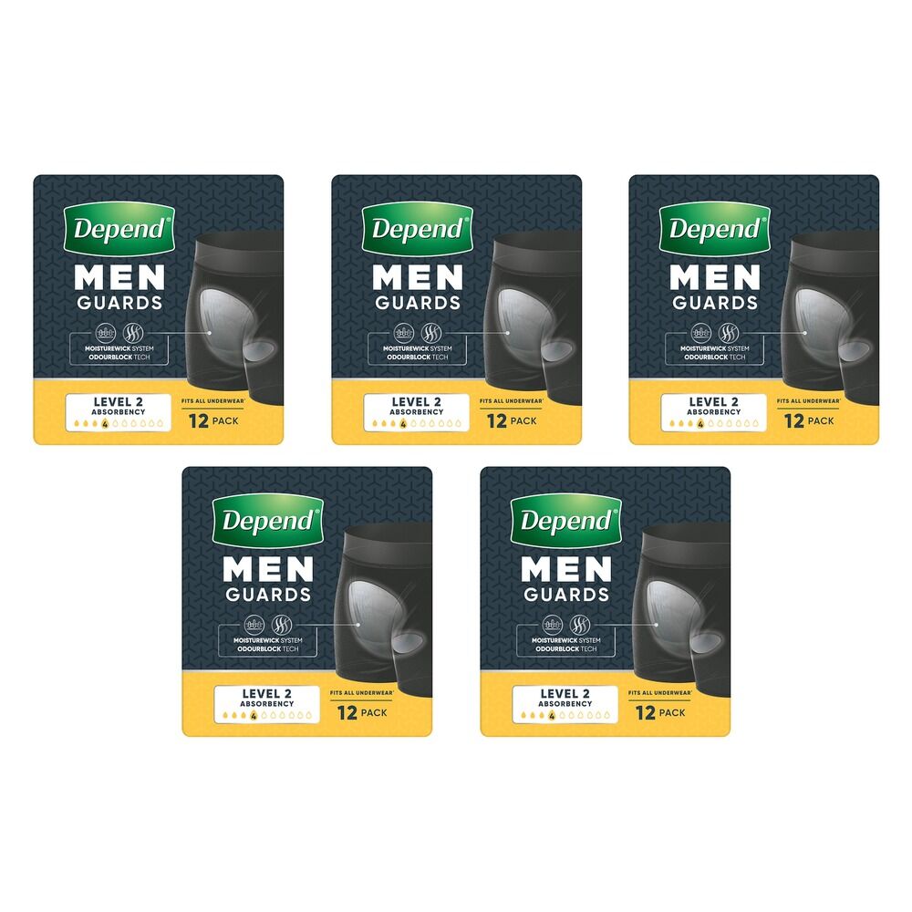 Depend Guard Level 2 Men 12 Pack x 2 Bundle of 5