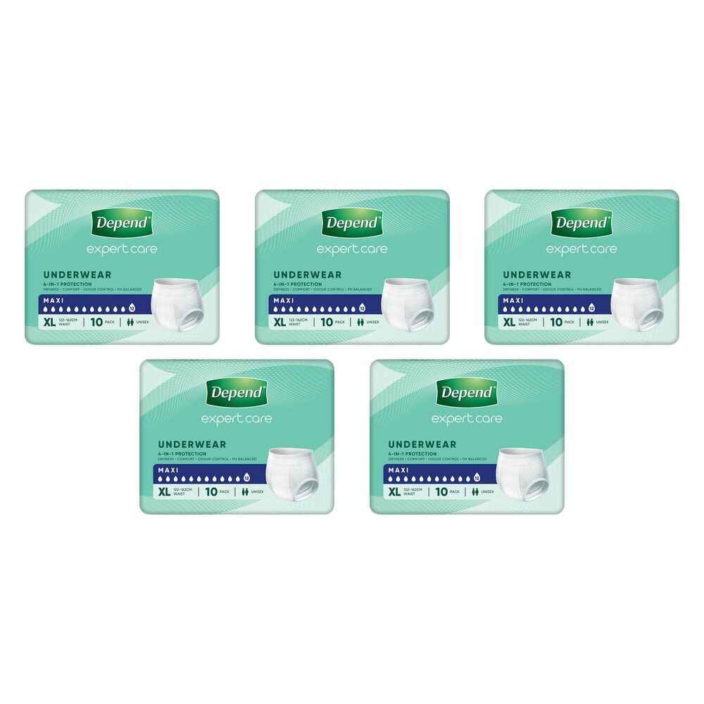 Depend Underwear Maxi Extra Large 10 Pack x 4 Bundle of 5