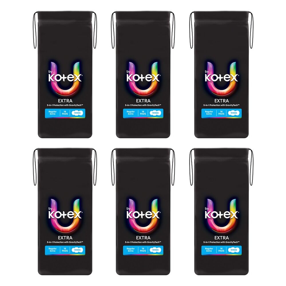 U By Kotex Extra Regular Pads with Wings 14 Pack x 6 Bundle of 6