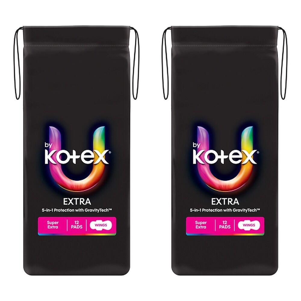 U By Kotex Extra Super Pads with Wings 12 Pack x 6 Bundle of 2