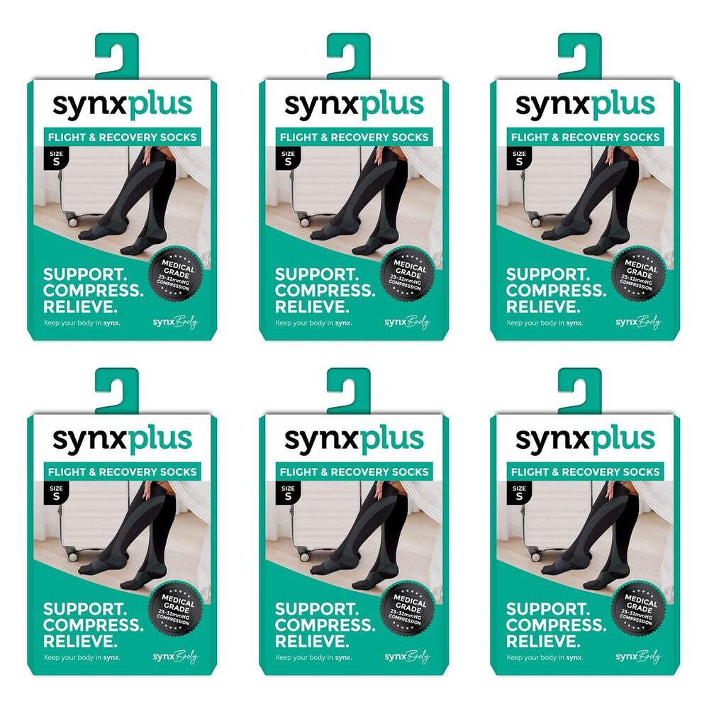 Synx Plus Flight & Recovery Socks Black Small Pack of 6