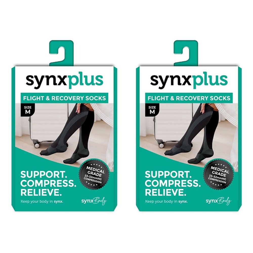 Synx Plus Flight & Recovery Socks Black Medium Pack of 2