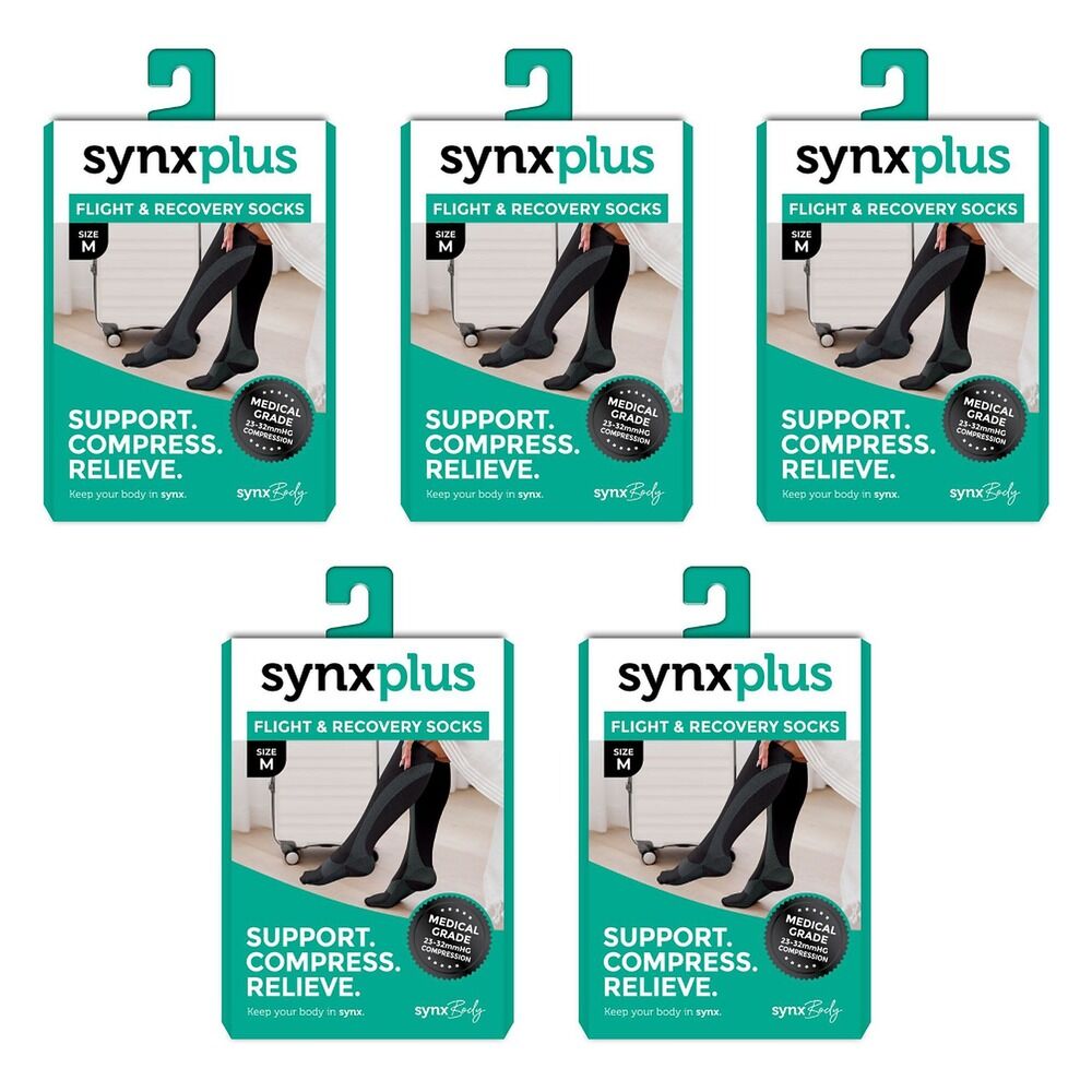 Synx Plus Flight & Recovery Socks Black Medium Pack of 5