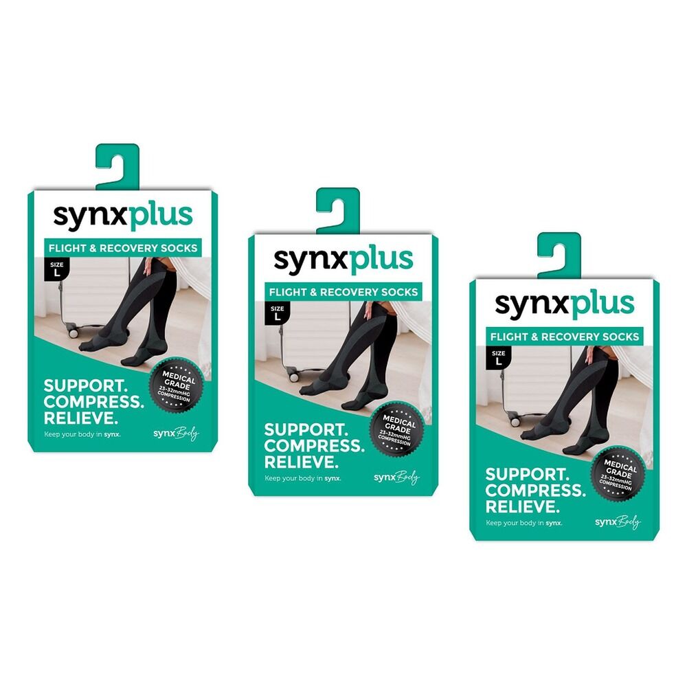 Synx Plus Flight & Recovery Socks Black Large Pack of 3