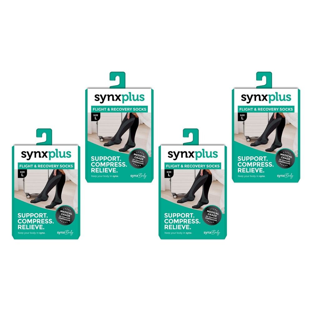 Synx Plus Flight & Recovery Socks Black Large Pack of 4