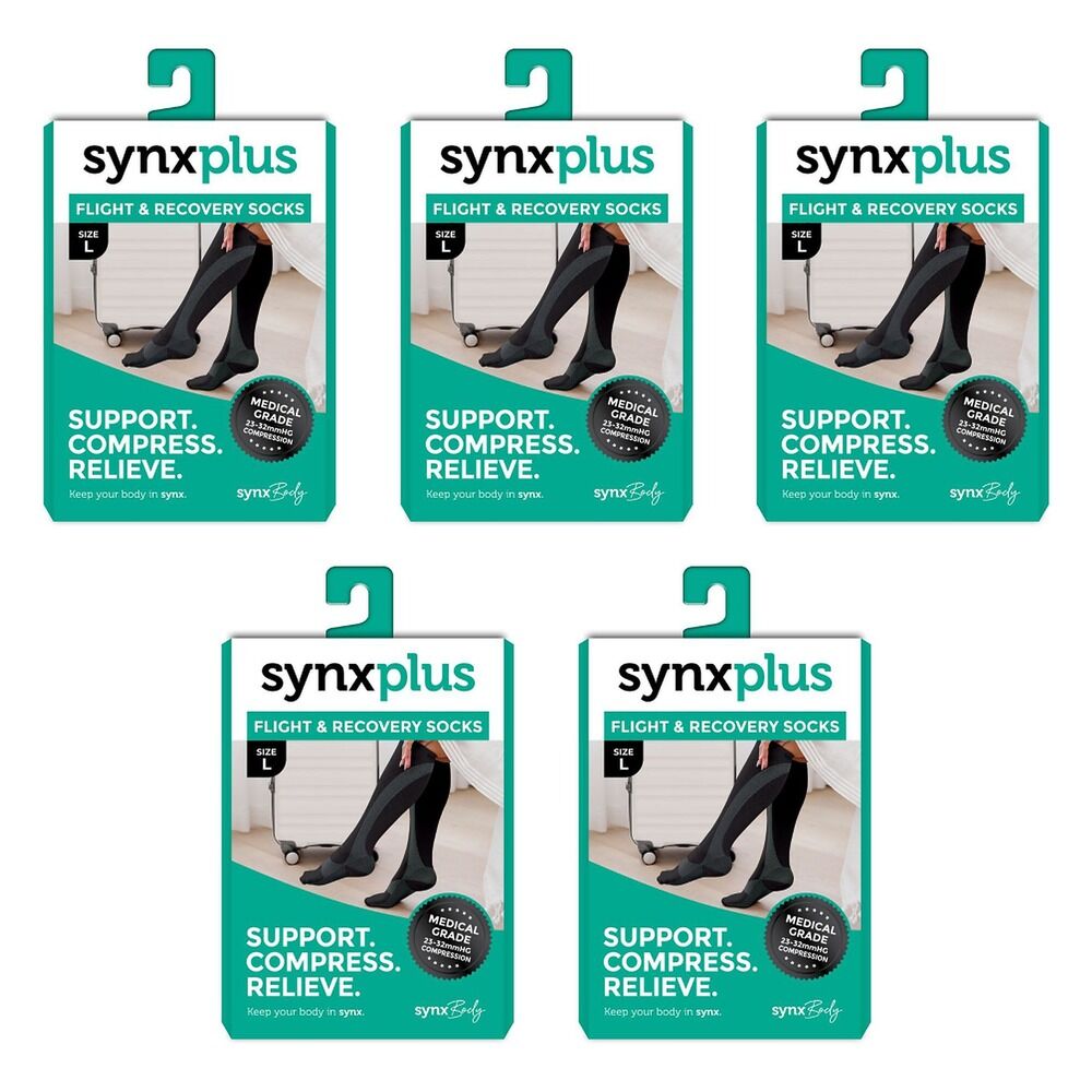 Synx Plus Flight & Recovery Socks Black Large Pack of 5