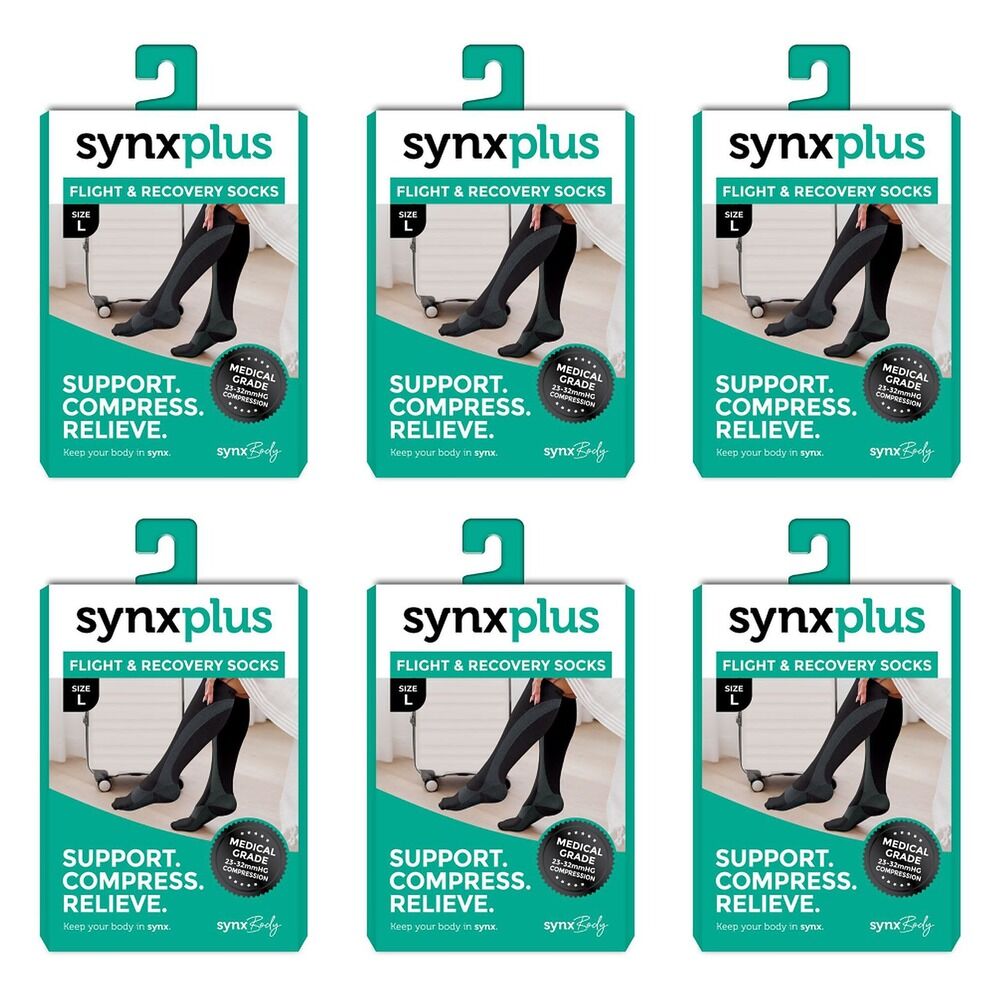 Synx Plus Flight & Recovery Socks Black Large Pack of 6