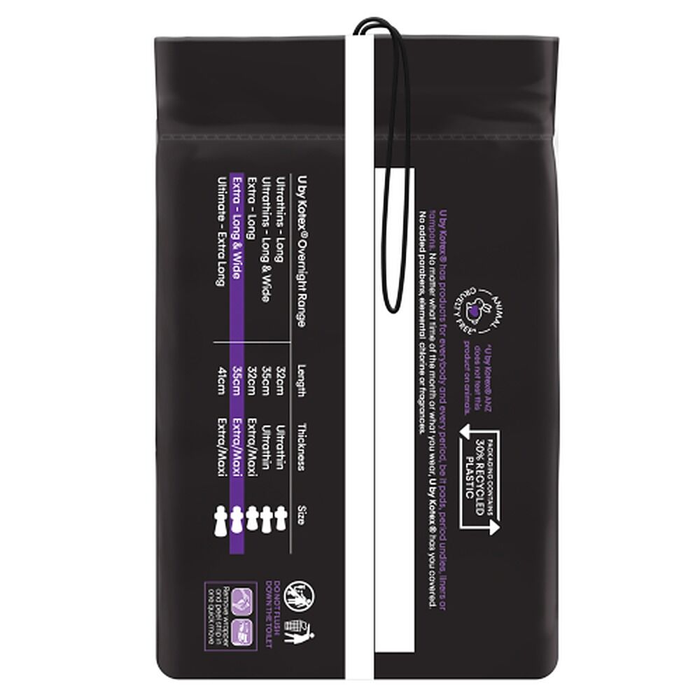 U By Kotex Extra Overnight Pads Long with Wings 16 Pack x 2