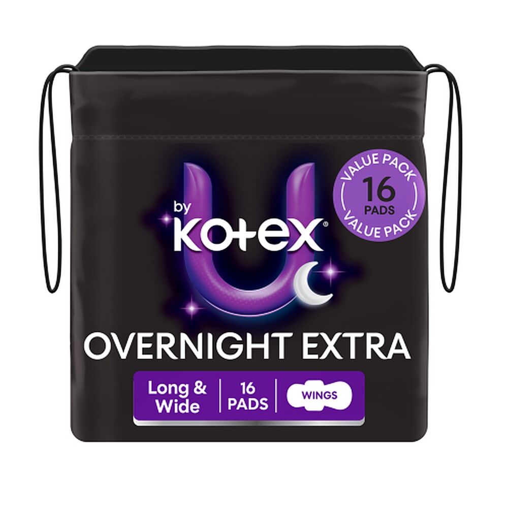U By Kotex Extra Overnight Pads Long with Wings 16 Pack x 2