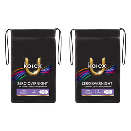 U By Kotex Zero Overnight Long Ultrathins with Wings 8 Pads x 6 Bundle of 2