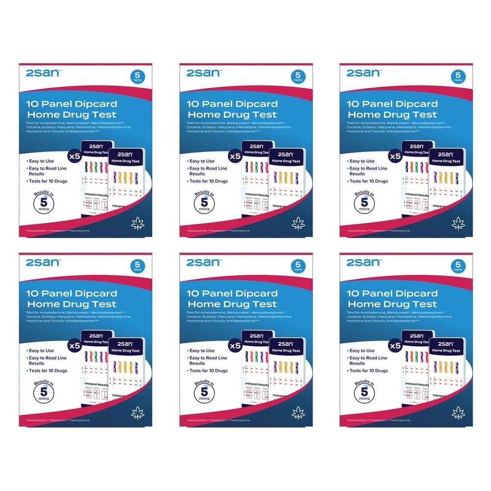 2San 10 Panel Dipcard Home Drug Test 5 Pack Bundle of 6