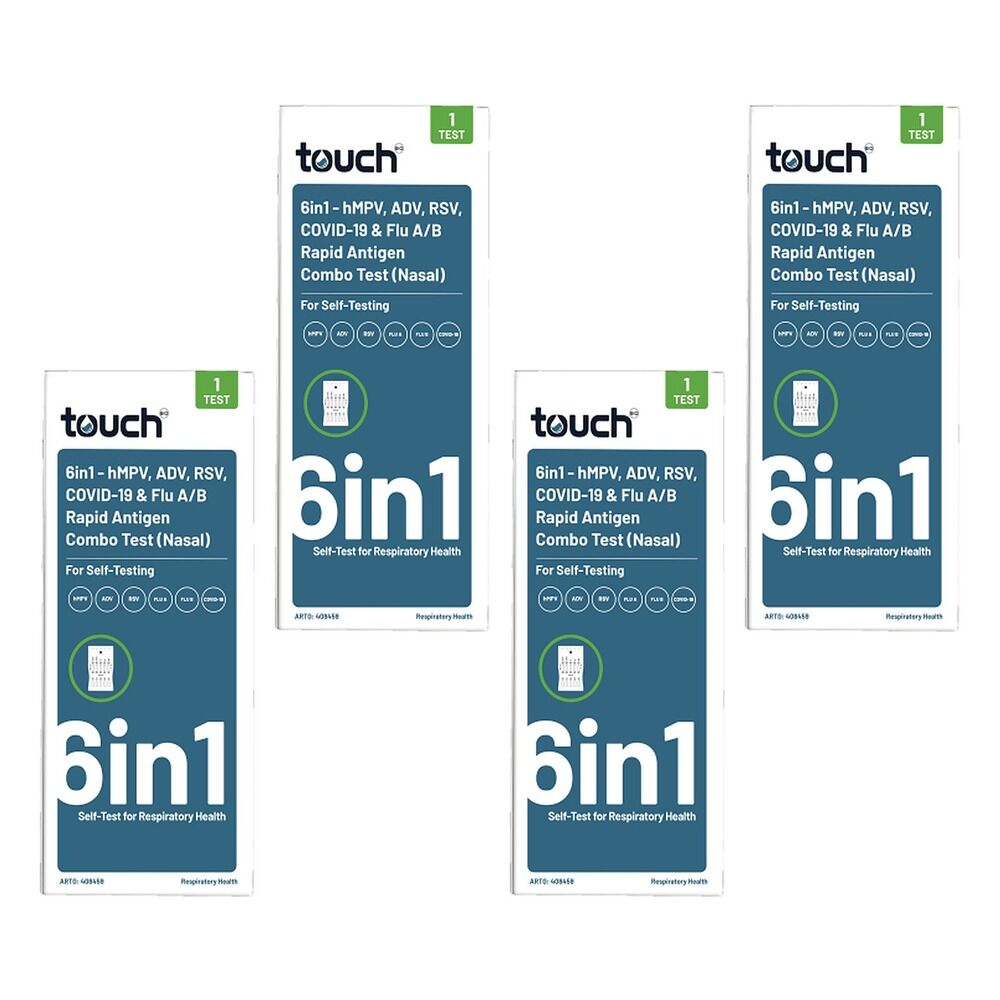 TouchBio 6-in-1 HMPV, ADV, RSV, COVID-19 & Flu A/B Rapid Antigen Test Pack of 4