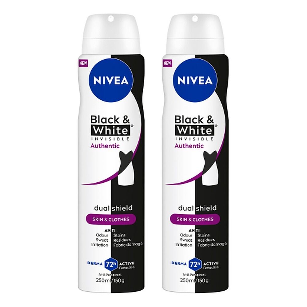 NIVEA Deo Aero Invisible Black & White Authentic 250mL Pack of 2