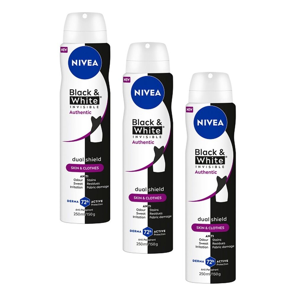 NIVEA Deo Aero Invisible Black & White Authentic 250mL Pack of 3